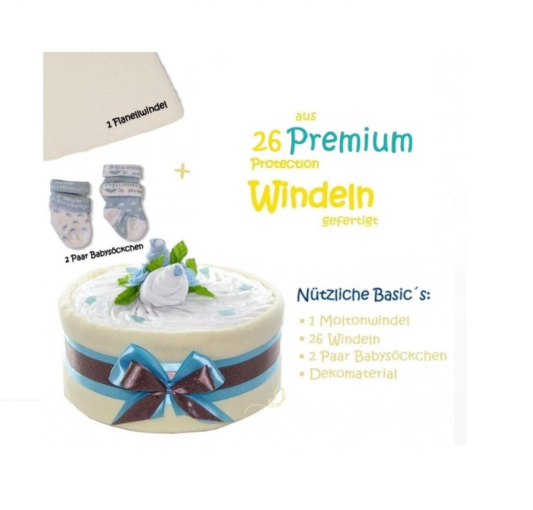 Windeltorte CAKEBOX für Jungen blau | Geschenk für Jungs zur Geburt Babyparty Babyshower (blau)