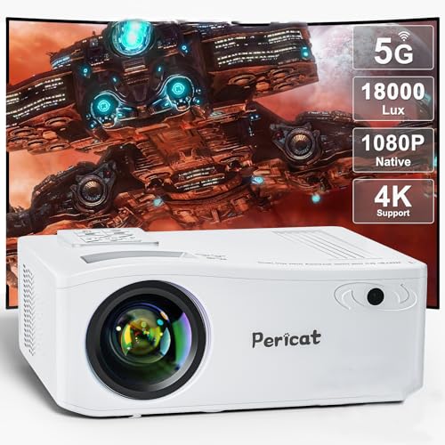 Pericat Proyector WiFi 5G con Bluetooth, 10000L Native 1080P Proyector de video portátil para exteriores compatible con 4K, proyector de cine en casa con pantalla de 300 pulgadas, iOS/Android//PC/TV Stick/PS5