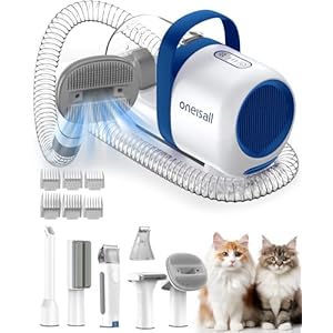 oneisall Cat Grooming Vacuum, Low-Noise Pet Vacuum Grooming Kit with Brush & Clippers for Hair Shedding Trimming Grooming, 6 in 1 Cat Vacuum Groomer for Pet Hair Grooming