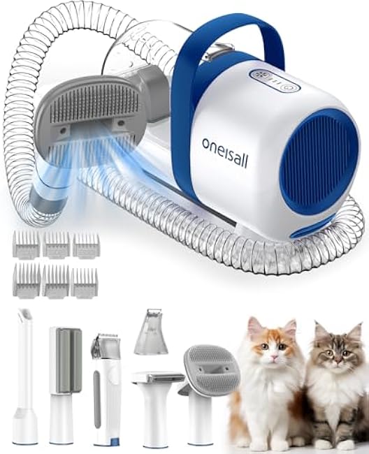 oneisall Cat Vacuum Groomer Quiet, Pet Vacuum Grooming Kit with Clipper Paw Trimmer & Brush, 1.5L Large Dust Cup Pet Vacuum for Shedding, Trimming & Home Cleaning-hXT7gutO