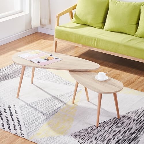 GOLDFAN Table Gigognes Bois Lot de 2, Table Basse Gigogne Scandin...