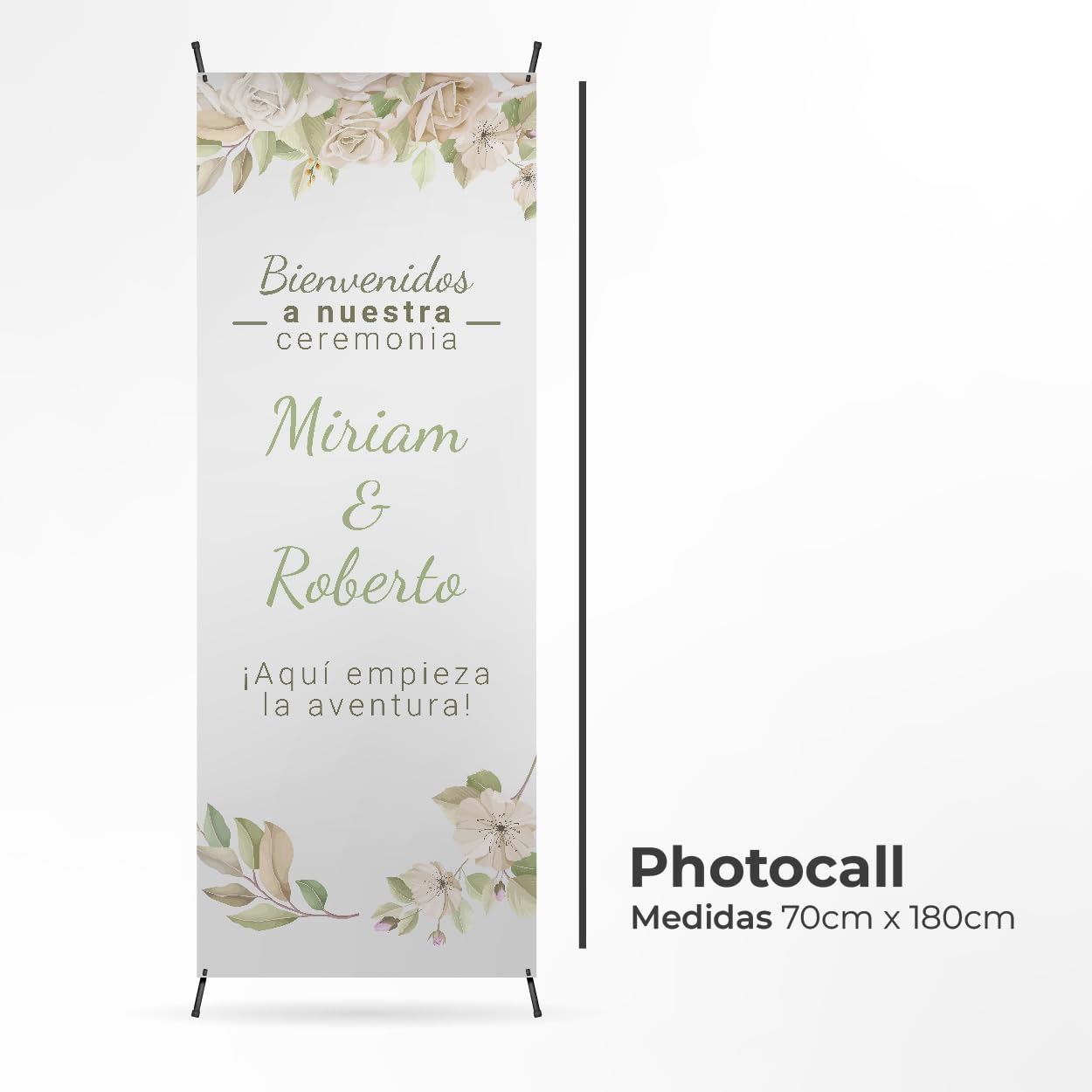 Cartel Bienvenida Boda Personalizado - Photocall Boda para Decoracion Boda | Print Stamp Love, Cartel personalizado, Lona personalizada PVC Resistente con Estructura, Montaje fácil (70x180cm) MODELO 4