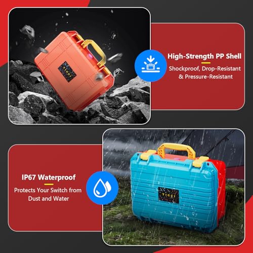 T TICCI Hard Case for Nintendo Switch/Switch OLED, Heavy-Duty EVA Protective Shell, Fits Console with Case, Pro Controller, 12 Game Cartridges, Blue&Red - Image 7