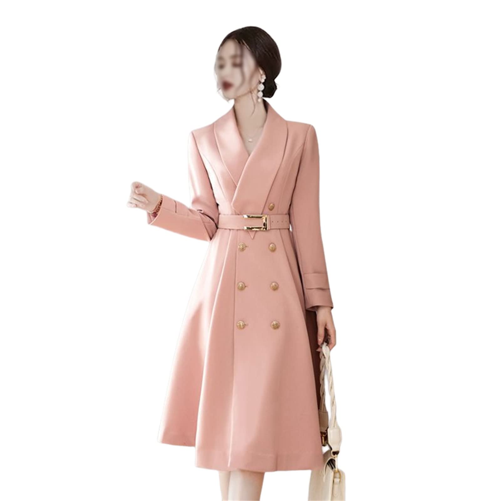 Cappotto lungo di moda femminile, Donna con cintura doppio petto reverl collar trench coat, Giacche slim fit antivento, per casual, matrimoni, shopping e lavoro