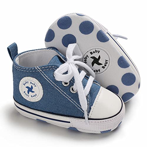 Image of Sekantrol Unisex Baby Girls Boys Shoes Infant Soft Sole Canvas Newborn First Walkers High Top Anti-Slip Sneakers