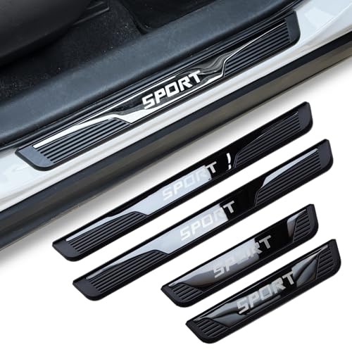 DREOOCAR 4Pcs Stainless Steel Car Door Sill Protectors Door Threshold Protector Front and Rear Door Car Pedal Kick Protection Door Sill Scuff Plate Car Universal Accessories for Car Truck SUV Black