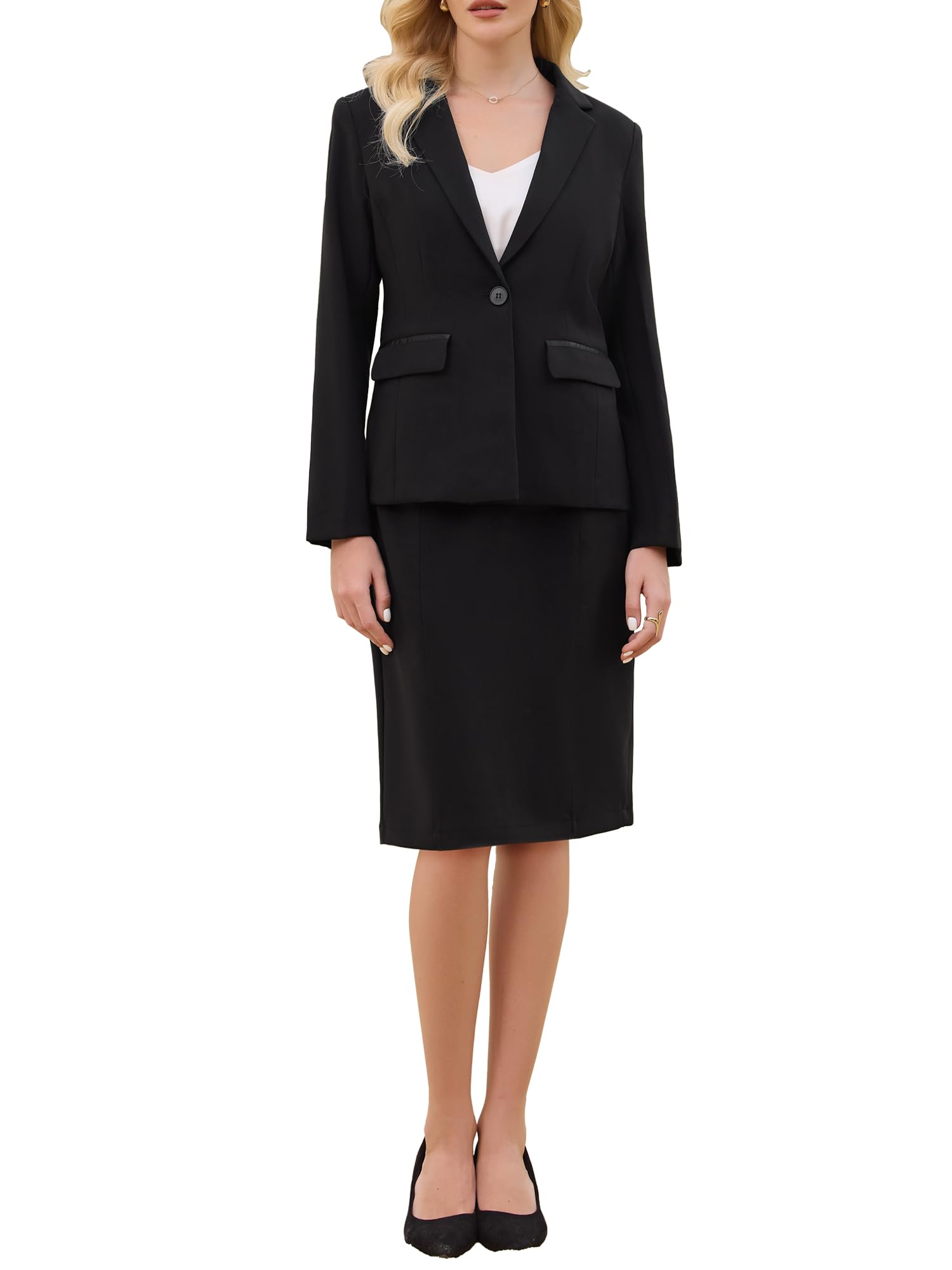 Womens 2 Piece Skirt Suit Set 2025 Business Work Blazers and Pencil Skirts