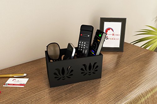 Home Sparkle Multipurpose Wooden Organizer Cum Holder for Remotes| Mobile Phones| Kitchen and Desk Accessories (Black)