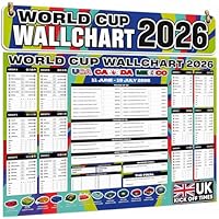World Cup Wall Chart 2026 - World Cup Chart &ndash; Football Tournament Poster Huge A1 Size With Fixtures, UK Kick Off Times, TV Channels, Stadiums & Match Schedule Folded to A4 Multicoloured