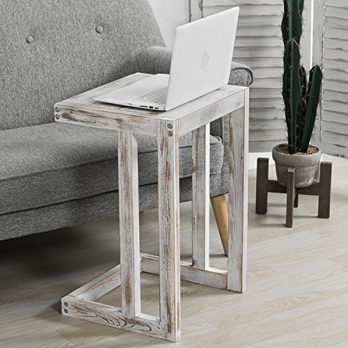 Mygift Shabby Whitewashed Wood C Shaped Side Table End Table, Under The Couch Tv Table For Living Room #TOP2