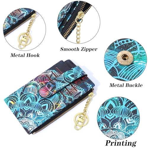 Image of Badiya Slim Women Wallet RFID Blocking Bifold Compact 9 Card Slots Holder Wallets Soft Leather with Zipper Coin Pocket 2 ID Window