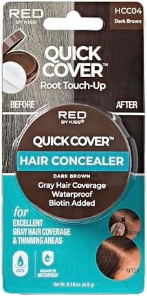 Red by Kiss Quick Cover Hair Concealer, Temporary Root Touch-Up, Broad Mass Gray Coverage, Lightweight & Waterproof, Biotin Infused (Dark Brown)