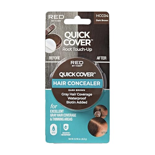 Red by Kiss Quick Cover Hair Concealer Temporary Root Touch-Up Broad Mass Gray Coverage Lightweight & Waterproof Biotin Infused (Dark Brown)