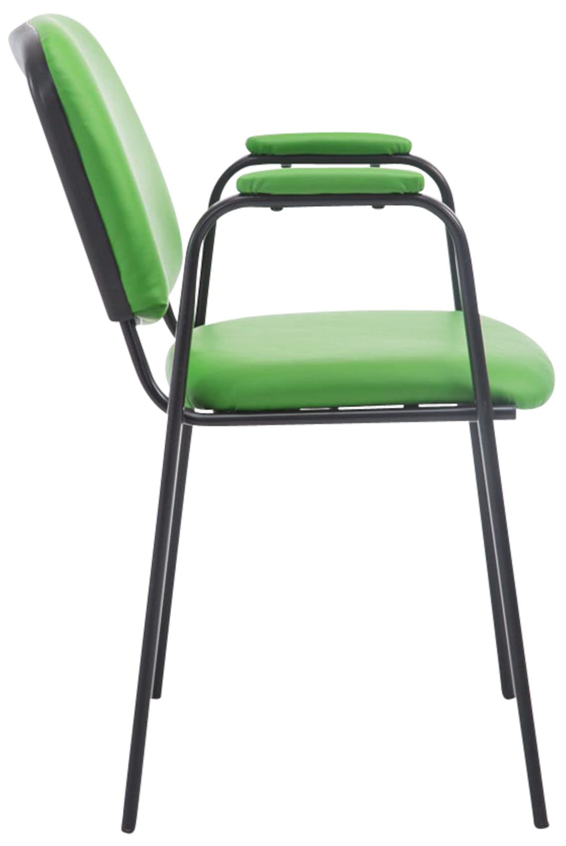 CLP Set 4 Sedie Impilabili Ken Pro con Braccioli Imbottiti, Sedie da Conferenza in Ecopelle, Telaio Metallo Nero, Robuste fino a 150 kg, Colore:verde