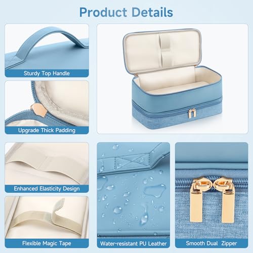 Image of Travel Hair Dryer Case for Shark Flexstyle, Double-Layer Carrying Case for Shark Flex Style Blow Dryer, Portable Hair Tools Storage Organizer Bag for Shark Beauty Hairdryer Attchments (Misty Blue)