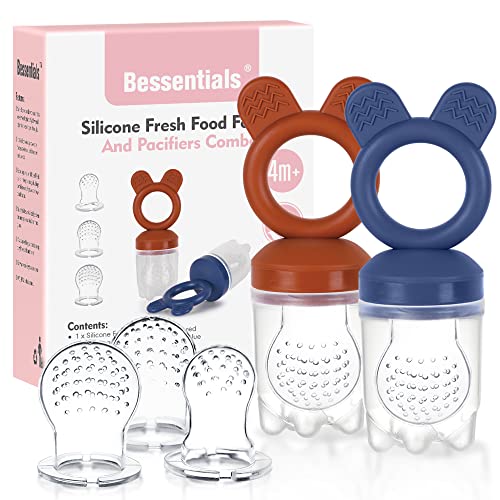 Image of 2 Packs Baby Fresh Fruit Feeder Pacifier BPA Free [3 Sizes Silicone Food Pouches Included] (Dark Red & Navy Blue)