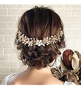 Vakkery Bride Wedding Hair Vine Gold Flower Bridal Hair Accessories Leaf Headband Headpieces for ...