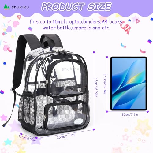 17 Inch Large Clear Backpack for School, Heavy Duty PVC Transparent Bookbag for Girls Stadium Approved See Through Backpack, Black2