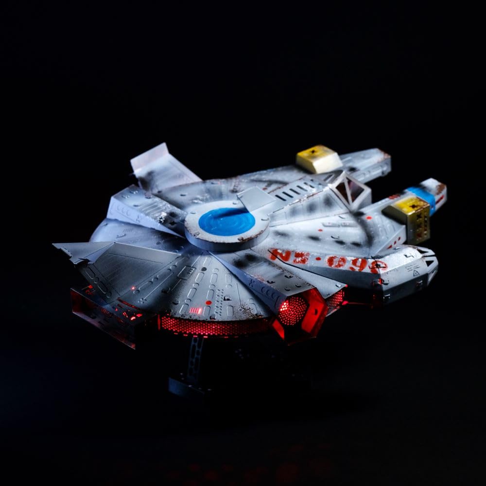 Metal Time Nebula Scout, modello astronave in metallo, modello 3D Cosmos Starship, kit di modellini in metallo, luci a LED multicolore con telecomando, 74 pezzi.