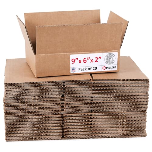Image of Small Cardboard Boxes 9 inchL x 6 inchW x 2 inchH (Pack of 20) - USA-Made Packing Boxes for Moving, Shipping, or Storage - USPS, UPS, FedEx Approved - Professional Packing Supplies for Moving
