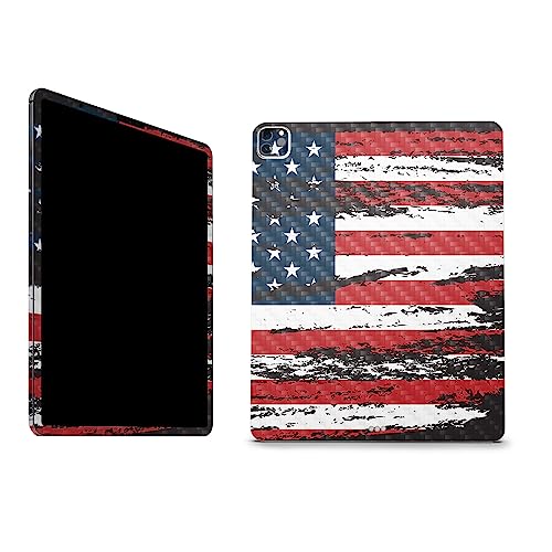 Image of MightySkins Carbon Fiber Skin Compatible with Apple iPad Pro 12.9 inch M2 6th Gen (2022) Full Wrap Kit - Tattered Flag | Protective, Durable Textured Carbon Fiber Finish | Easy to Apply | Made in The USA