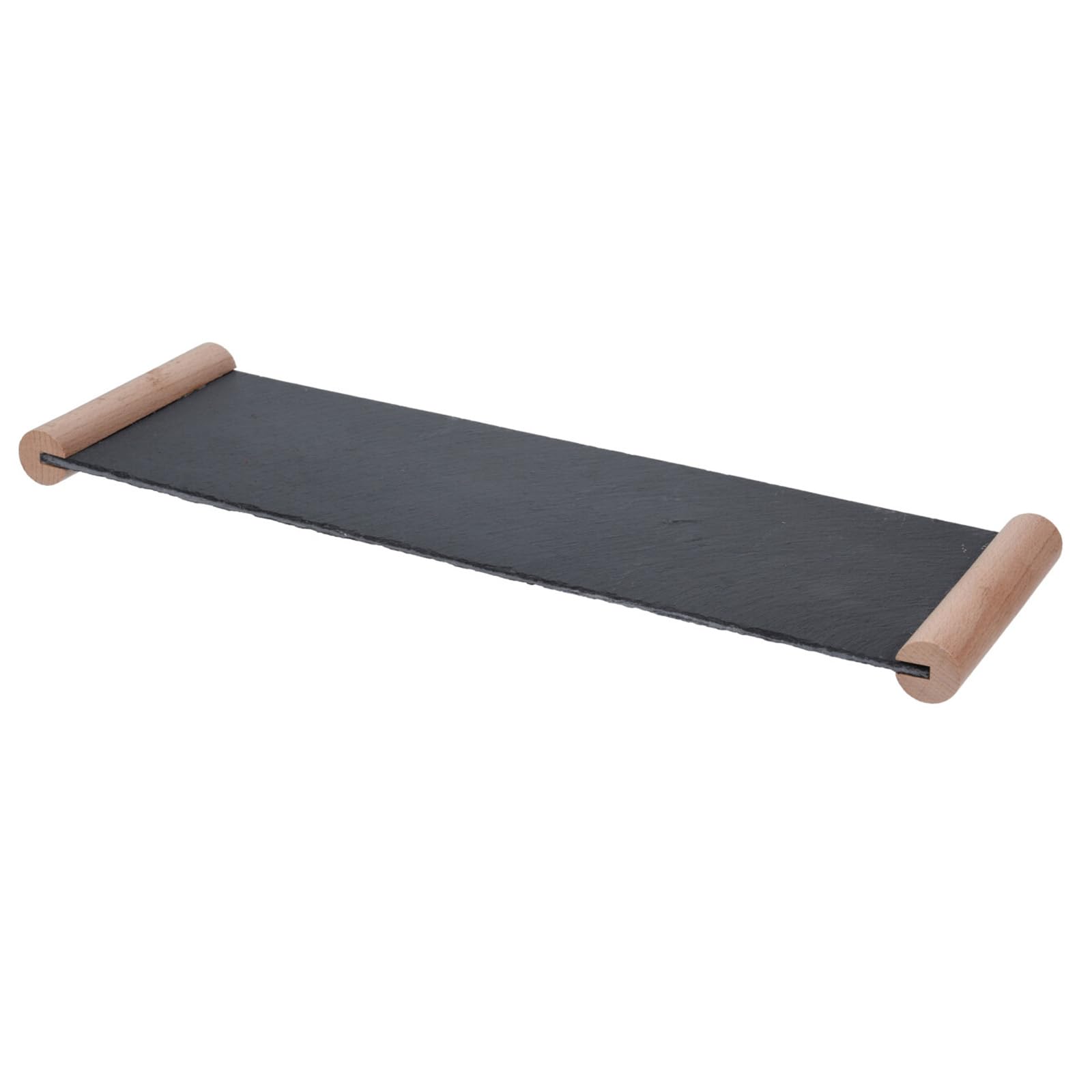 HAC24 4x Servierplatte Schiefer 50 x 15 cm mit Holzgriffen Schieferplatte Käseplatte Wurstplatte Servierteller