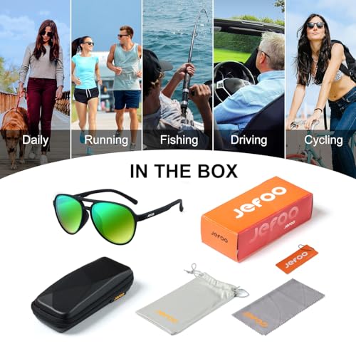 Image of Jefoo Polarized Aviator Sunglasses for Women Men Retro Trendy Sports Sunglasses for Outdoor UV400 Protection