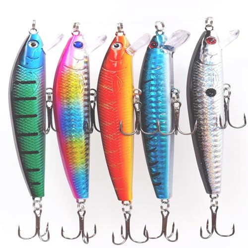 Qtuie Angelköder Set 5 STK Kunstköder Hecht Köder, Fisch Köder Köderfische Angeln Zubehör Fischköder mit Drillingshaken für Forelle,Bass,Lachs,Walleye Angeln Köder Set Geschenk für Männer Qtuie Angelköder Set 5 STK Kunstköder Hecht Köder, Fisch Köder Köderfische Angeln Zubehör Fischköder mit Drillingshaken für Forelle,Bass,Lachs,Walleye Angeln Köder Set Geschenk für Männer