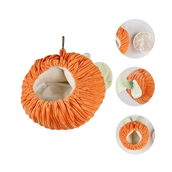 Balacoo hamster cage hammock warm winter pumpkin shape flannel guinea pig hanging cage hedgehog nest soft bed for halloween small pet animals (orange) - image 9