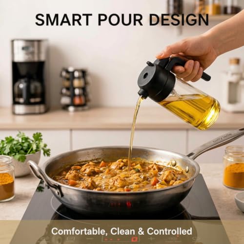 Image of 2-in-1 Glass Oil Dispenser & Sprayer | 500ML| Leak-Proof | For Air Fryer, Salad, Black