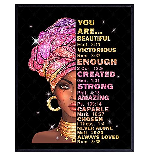 African American Women - African American Wall Art for Teen Girls - Christian Wall Decor - Black Art - Religious Gifts - Bible Verses Decor - Scripture Artwork - Inspirational Affirmations