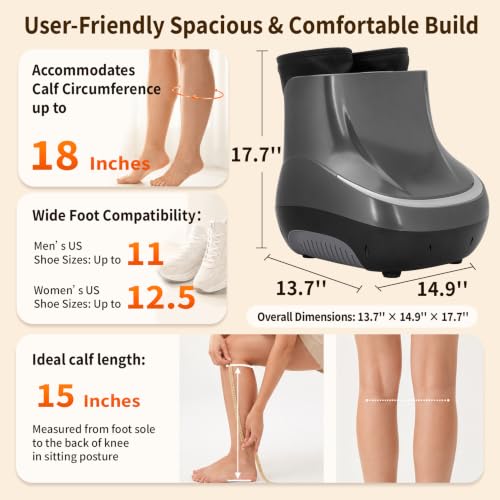 Masajeador eléctrico 2 en 1 para pies y pantorrillas con calor y técnica shiatsu | 3 modos de masaje, 3 niveles de intensidad, cabe hombres hasta talla 11 y mujeres hasta talla 12.5 miniatura 4