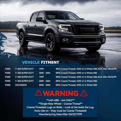 Image of Detroit Axle - 4WD Front Wheel Bearing Hubs for 99-04 Ford F-250 F-350 | Super Duty, 00-02 Ford Excursion, 2000 2001 2002 Wheel Bearing and Hubs Assembly [w /Coarse Thread] Replacement
