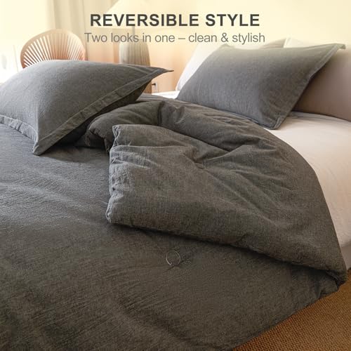 Image of 100% Cotton Comforter Set King Size - Reversible Yarn-Dyed Design, Soft Washed Cotton on Both Sides, Lightweight All-Season Bedding, Machine Washable(Black Grey, 104 inchx90 inch)