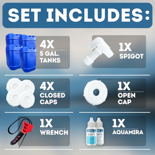 5-Gallon Stackable Water Storage Containers, Water Treatment, 5 Lids + 1 Spigot, Easy Fill, Survial Supply Emergency Water Storage for Disaster Preparedness, 20 Gallon (4 Tank) - Image 2