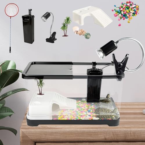 Turtle Tank Starter Kit, Upgraded Aquarium Fish Tank Kit with Filter,Fish Net, Reptile Habitat with...