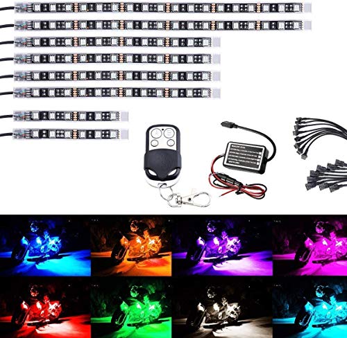 Éclairage néon LED moto haut de gamme kit 8 bandes flexibles multicolores 12V