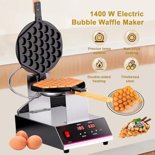 Huevo waffle, molde para hacer burbujas de doble cara, rotación de 180°, pantalla digital de temperatura y temporizador para cocinas comerciales y camiones de comida
