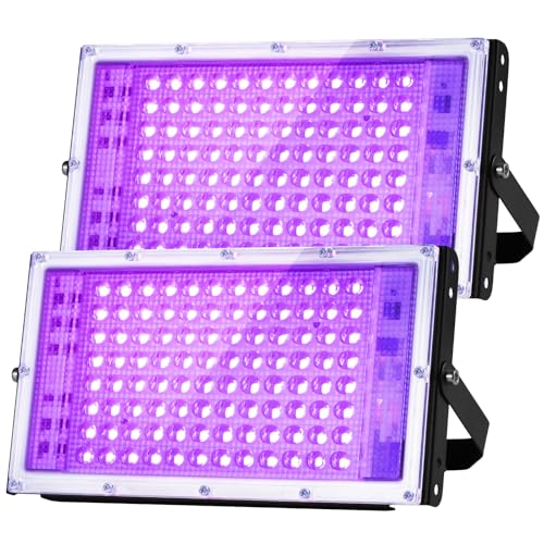 2 Pack 100W Black Lights for Glow Party, Outdoor Black Lights with 96 Lamp Beads, Ambient Light for Home/Halloween Party Plug-in