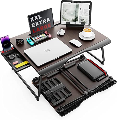 Table d'ordinateur Portable pour Le lit, SAIJI XXL Table de lit Pliante, pour étudier, Manger, Travailler, canapé, lit, avec tiroir, Repose-Main Support de Livre (Noir, 65*49*30cm)
