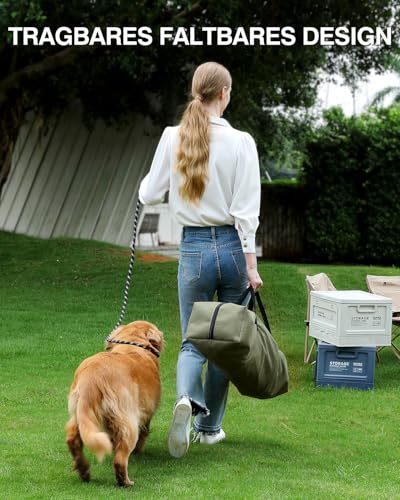 derimkcoa Hundebox faltbar für mittlere Hunde,Hundetransportbox Auto mit verstellbarem Design, reißfesten Netzfenstern & Plüsch-Betteinlage für Zuhause & Reise,76 * 54 * 54cm,Grün