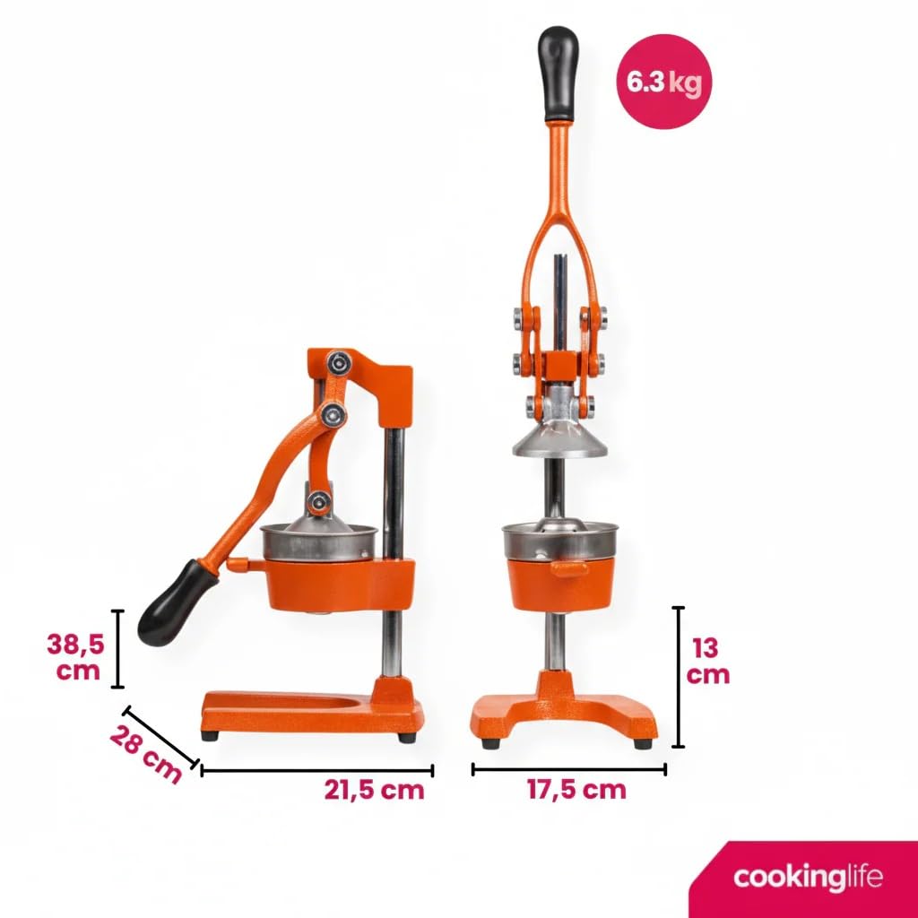 Cookinglife Gusseisen-Zitruspresse – Manuelle Orangenpresse – Limettenpresse & Zitronenpresse – Orange - Gastronomietauglich