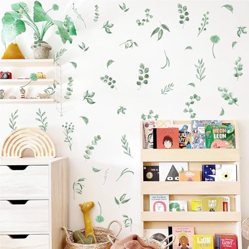 Barri Design 113 Green Leaves Wall Stickers Boho Leaves Wall Decals Watercolor Botanical Modern Leaf Wall Stickers Peel And Stick Green Leaf Wall Decals For Nursery Bedroom Living Room Decor thumb #8