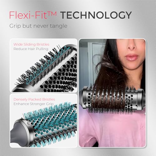 Image of TYMO Thermal Brush Curling Brush - STYLUX 1.7 Inch Blowout Volumizer with Flexi-Fit for Hair Straightening, Heated Round Styler Tool, Hair Straightener and Curler 2 in 1, Dual Voltage, Metallic Gray
