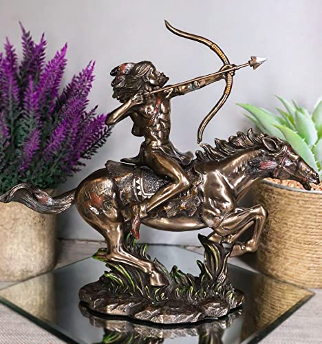 Ebros Tribal Native American Indian Chief Warrior With Eagle Roach Headdress On Horse With Shortbow And Arrow Statue 10" Long Indians Figurines And Statues Cultural Heritage Home Decor #TOP24