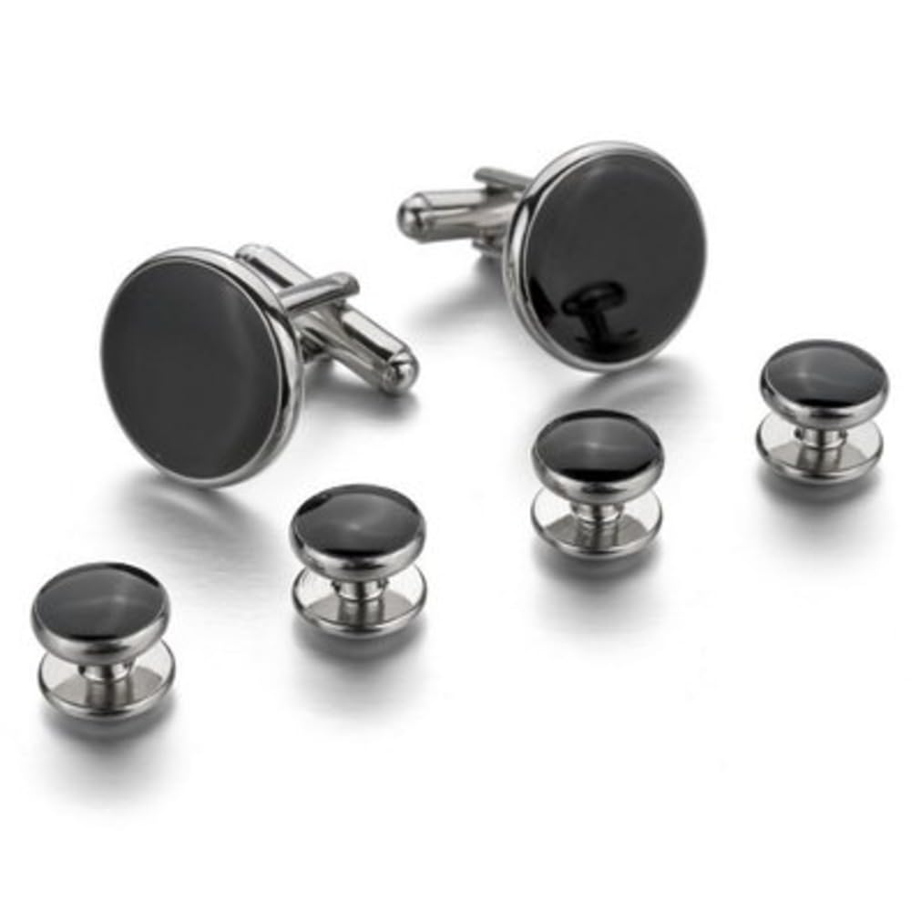 Tripin Cufflinks for Men Black and Silver Tuxedo Button Studs with Matching Cufflinks (B018ZD0XQO) Amazon Price History, Amazon Price Tracker