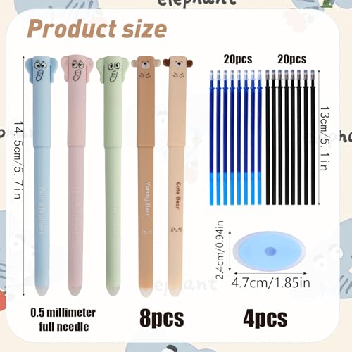 GZGXKJ 8pcs Erasable Pens Animals 0.5mm Rub Out Pen Erasable Pen Cartoon Friction Pens with 40 Refills and 4 Erasers Suitable for Office Supplie Student Stationery - Image 2
