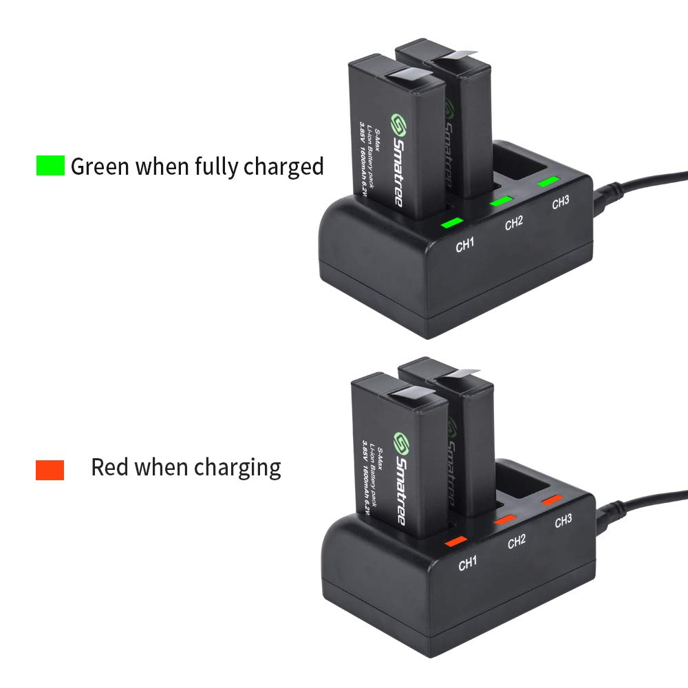 Smatree Lot de 2 Batteries avec Chargeur 3 canaux Compatible avec GoPro Hero Max