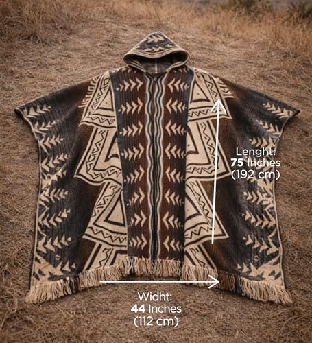 Image of Gamboa Alpaca Wool Mexican Poncho with Hood for Men Hoodie Pancho Mens Western Hooded Serape