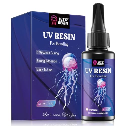 LET'S RESIN 50g Upgrade UV Resin for Bonding & Curing in Seconds, Jewelry UV Glue Adhesive for Welding, UV Resin Glue for Glass, Plastic Repair Kit, Clear UV Adhesive for Jewelry, Craft Decor